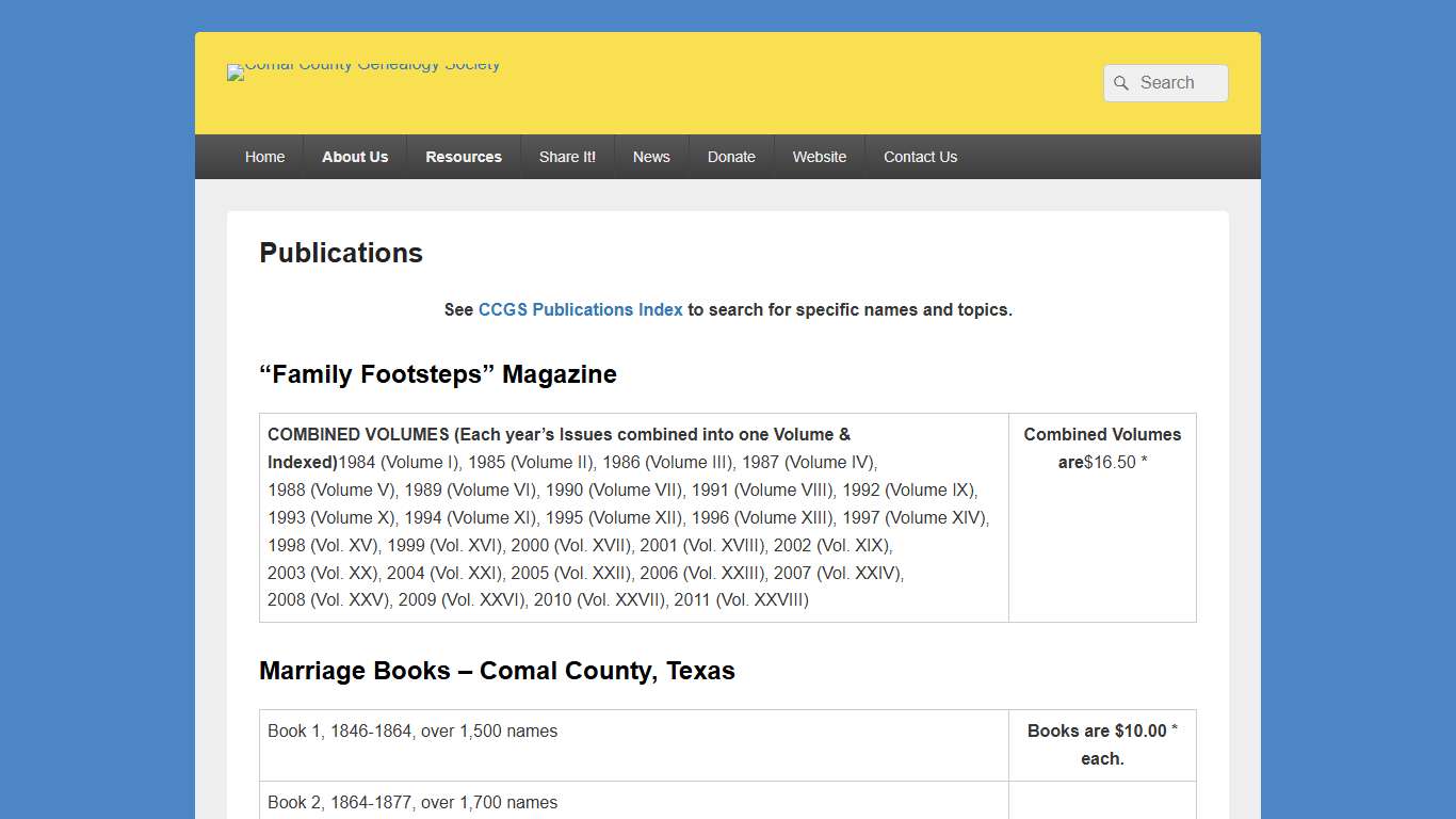 Publications - Comal County Genealogy Society